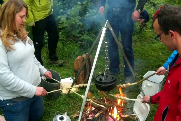 Cooking bread on open fire